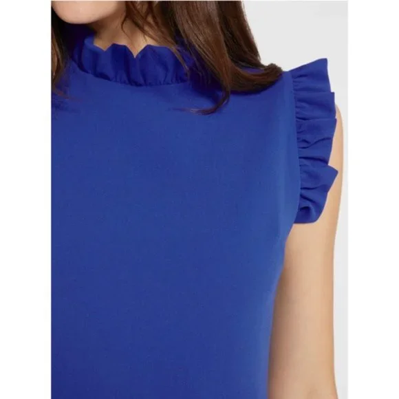 Alice + Olivia NWT 'Elsa' Ruffle Collar Mini Dress in 'Ultramarine' Blue Size 4 - Picture 3 of 16